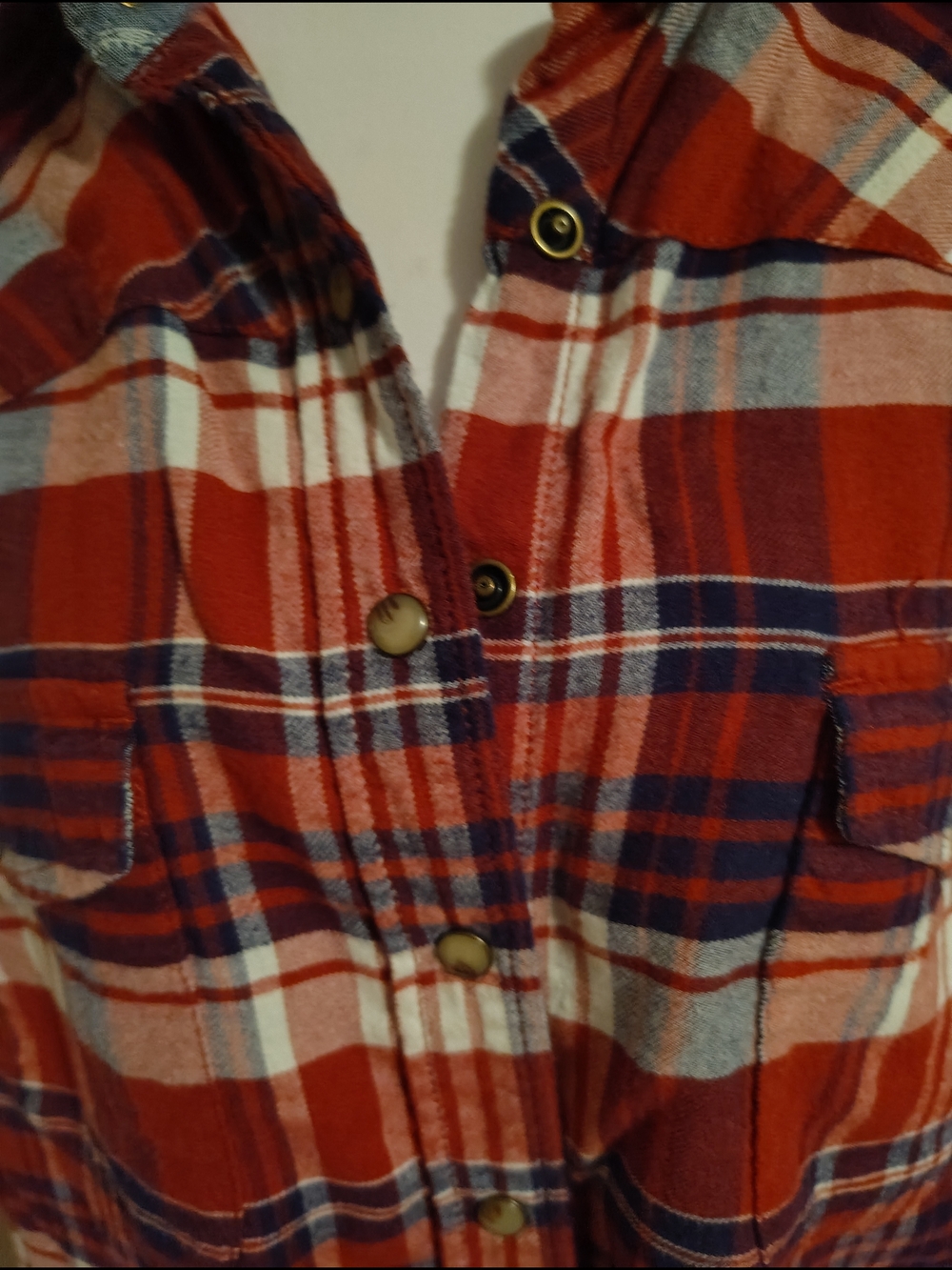 XL JACHS Girlfriend Super-Soft Flannel Red and Navy Plaid Button-Down Shirt - Picture 3 of 13